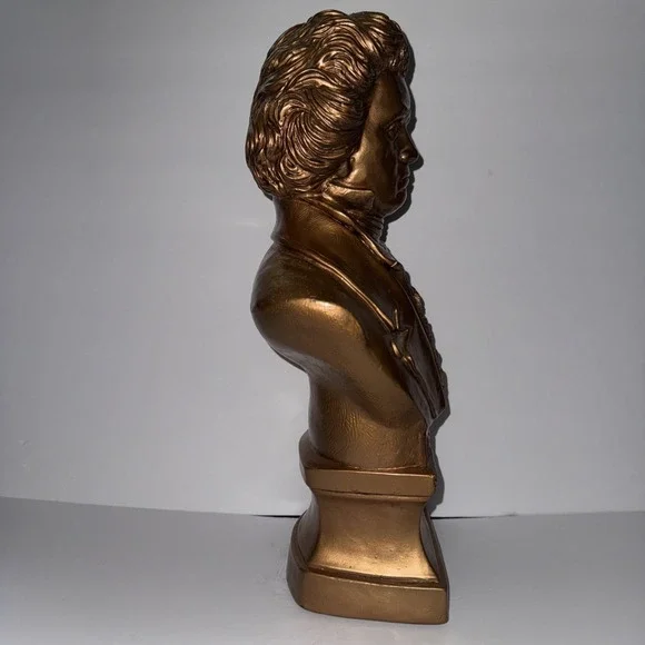 BEETHOVEN COMPOSER 17" T BUST COPPER TONE SCULPTURE FIGURINE STATUE ARTWORK